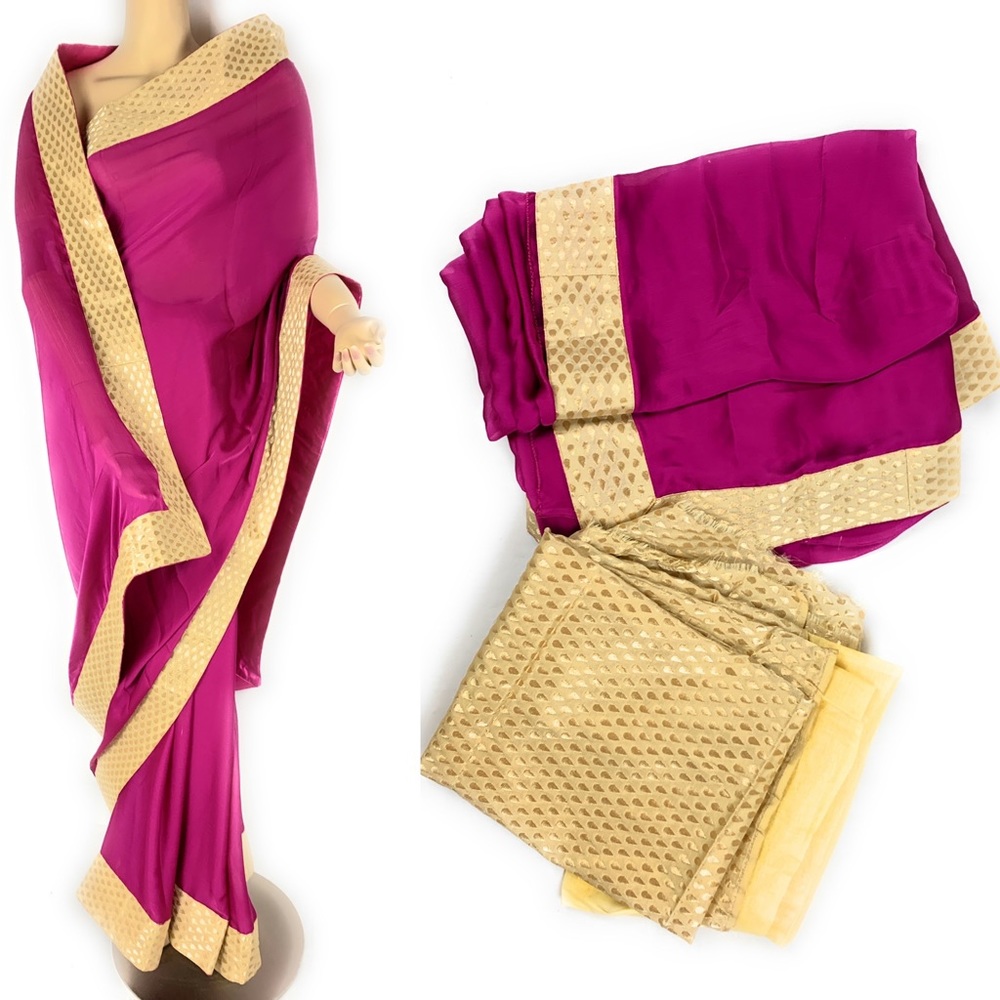 Pink with golden border saree